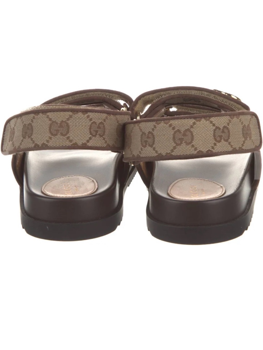 Gucci Brown GG Canvas Double-Strap Sandals with Gold Accent - Picture 4 of 4